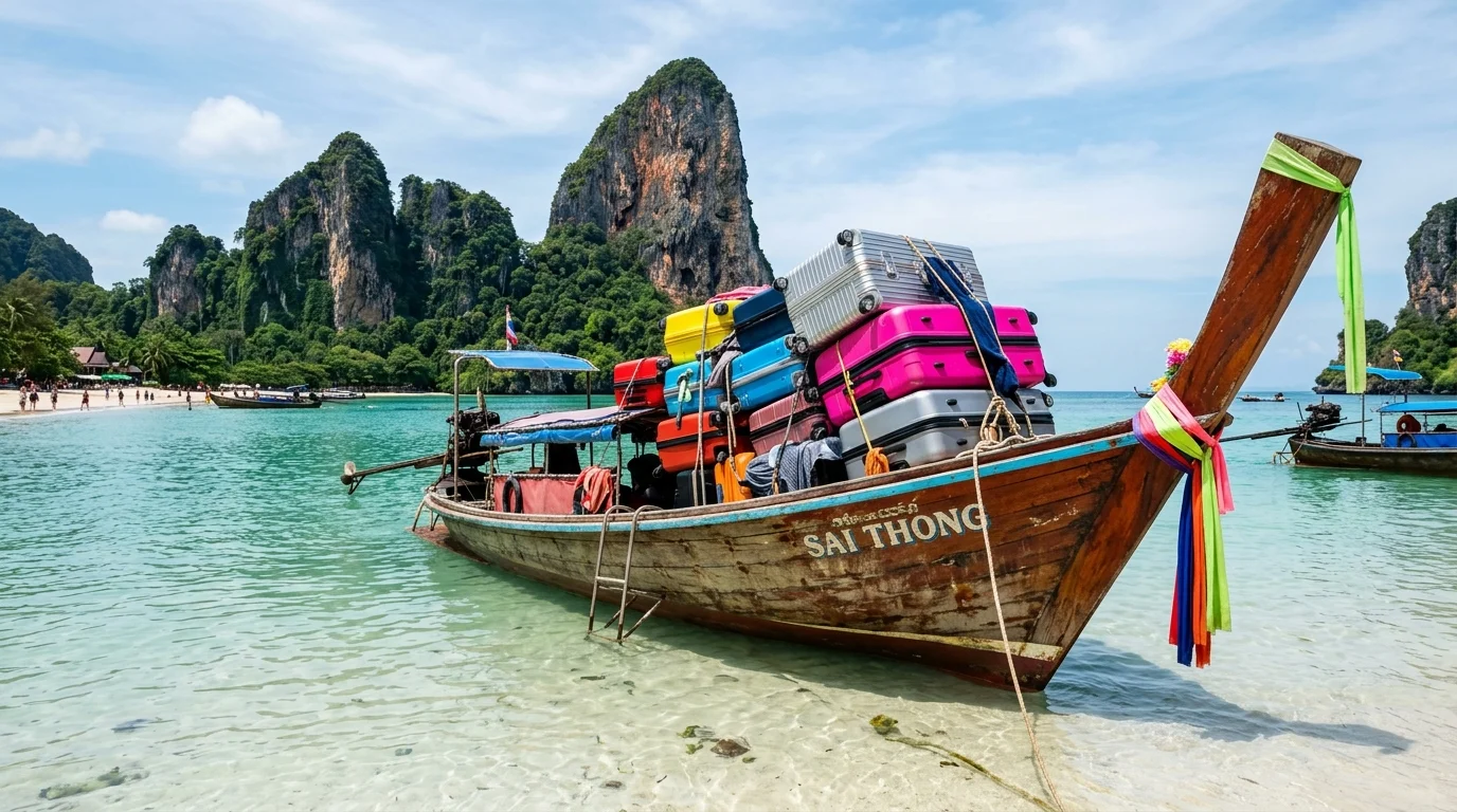 traditional Thai longtail boat with luggage traditional Thai longtail boat with luggage