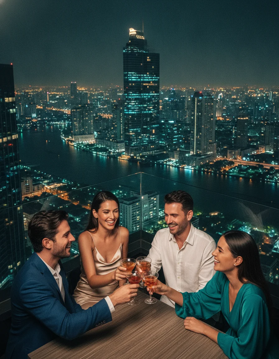 group of well-dressed guests at Yao Rooftop Bar group of well-dressed guests at Yao Rooftop Bar